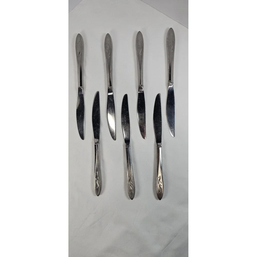 Oneida Ember Glow Stainless Steel Dinner & Butter Knives Mixed Lot of 7 Floral
